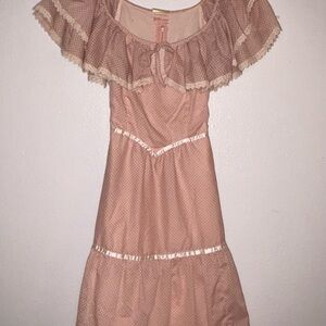 Gunne Sax Pink Ruffled Dress with Lace Trim